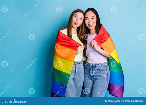 Photo Of Pretty Charming Lesbians Couple Ladies Gay Parade Tolerance