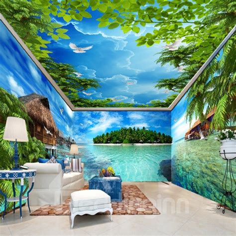 Natural Ocean Scenery And Blue Sky Combined Waterproof 3d Ceiling And