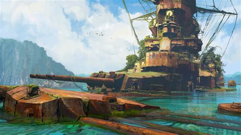 Reminiscing rust and the story of survival games. Battleship, Cannons, Rust, Overgrown, Island, Ship, Sea ...