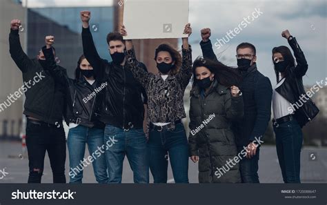 Diverse Group People Protesting Blank Sign Stock Photo 1720088647