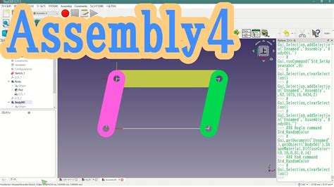 Freecad Assembly4 平方四辺形のクランク Youtube
