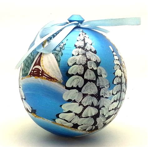 Handmade & hand painted russian church wood christmas. RUSSIAN CHRISTMAS Ornament Wooden Hand painted Winter Ball ...