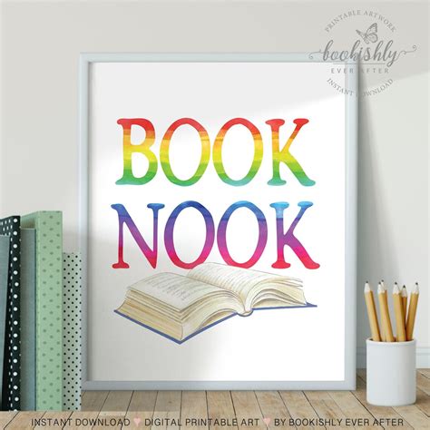 Book Nook Sign Printable Reading Nook Art Print Librarian Etsy
