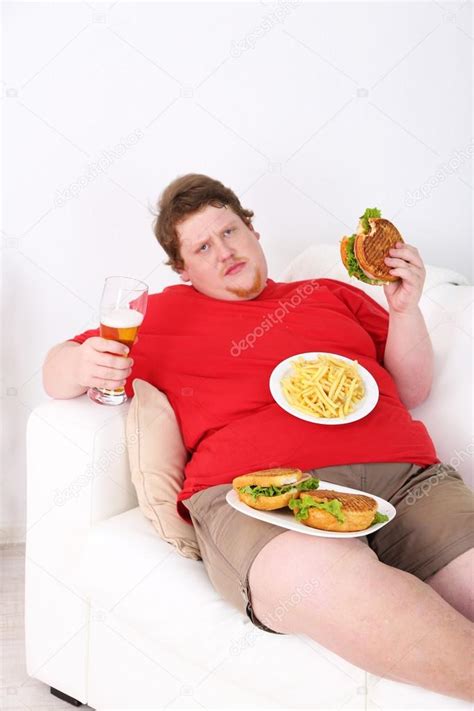 Fat Man Eating Tasty Sandwich Stock Photo By ©belchonock 46203535