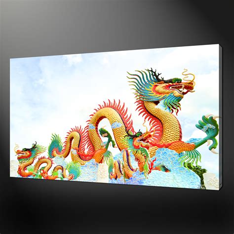 Chinese Colourful Dragon Oriental Canvas Wall Art Print Picture Ready