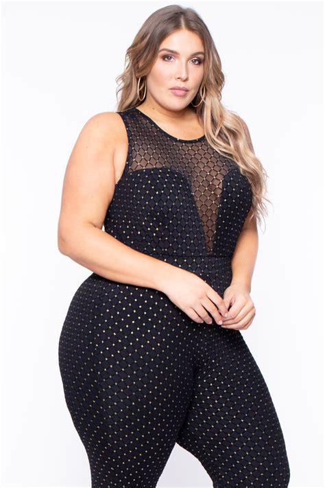 This Plus Size Stretch Knit Jumpsuit Features A Light Weight Sheer