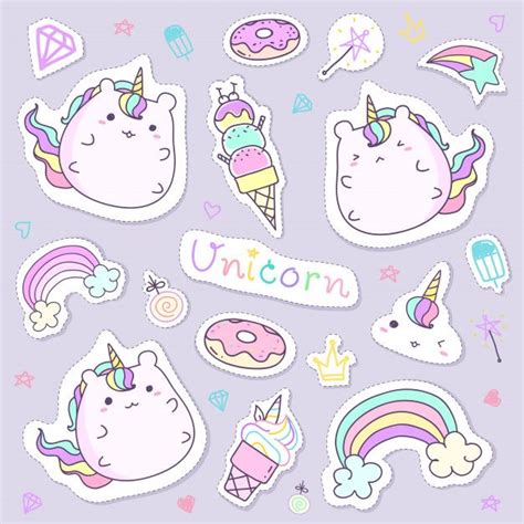 Kawaii Unicorn Sticker Collection In Pastel Color En 2020 Pegatinas