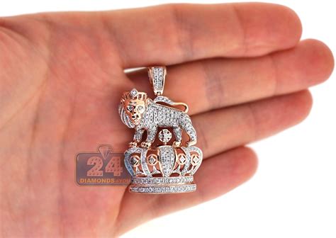 Selecting the perfect diamond pendants for men is not as simple as it seems. Mens Diamond Lion Crown Pendant 14K Rose Gold 1.69ct 1.75"
