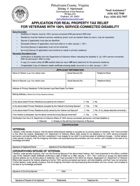 Va Application For Real Property Tax Relief For Veterans With Rated 100