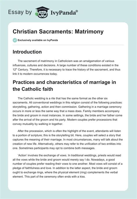 christian sacraments matrimony 2444 words research paper example