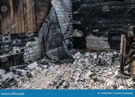 The Remains Of The Burned House Burnt Walls Royalty Free Stock Image
