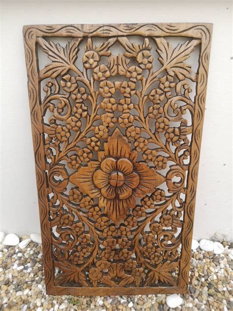 Wood Carving Wall Decor Flower Pattern Beautiful Art Etsy