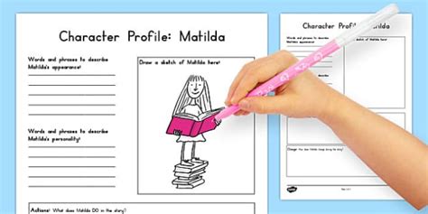 Character Profile Worksheet To Support Teaching On Matilda