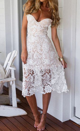 White Strapless Floral Crochet Lace Dress Beautiful