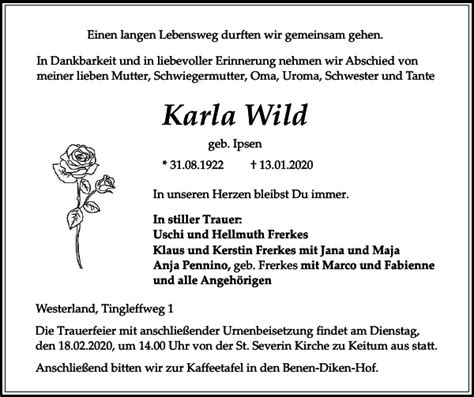 Karla Wild Danksagung Sylter Rundschau