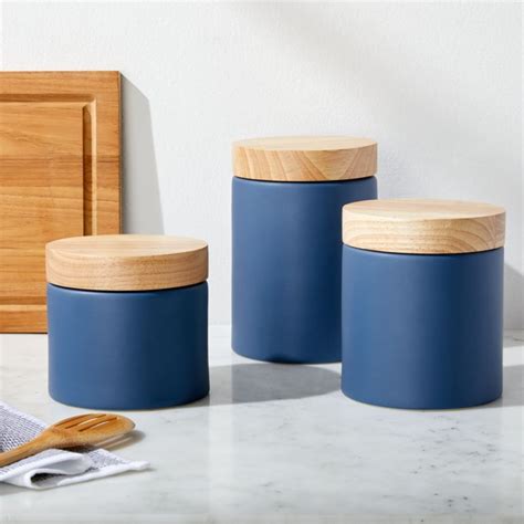 Canister with wood lid and our table™ simply white coffee canister. Niko Blue Ceramic Canister with Wood Lid | Crate and ...