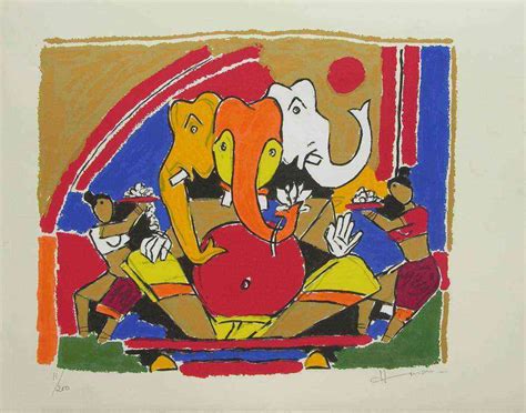 Ganesh By Artist M F Husain Image Serigraph Mojarto
