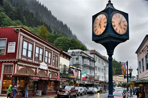 Franklin Street And Corner Clock In Downtown Juneau Alaska Encircle
