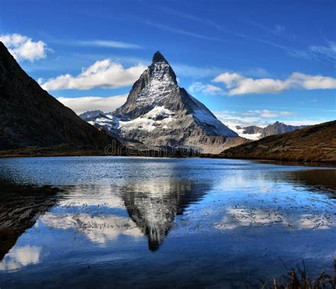 Mt Matterhorn Reflected In Riffelsee Lake Stock Photo Image Of