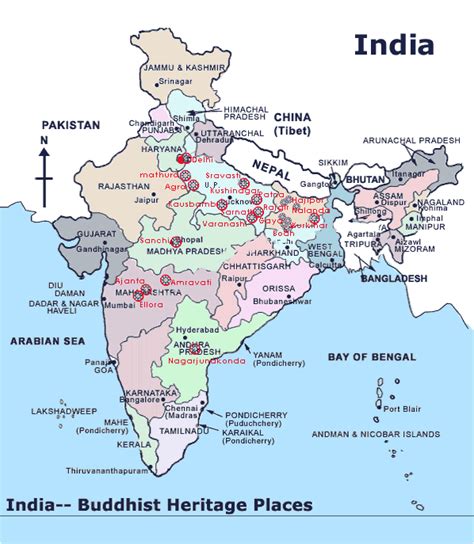 this is a map showing some of the holy sites cities in buddhism