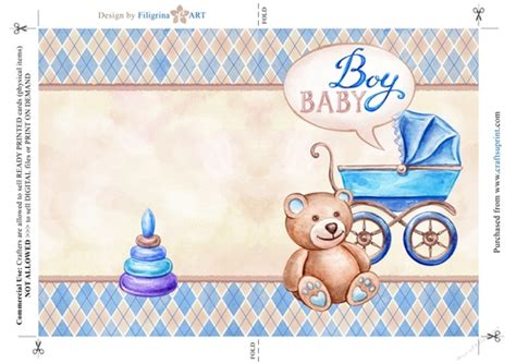 Baby shower activities & crafts. New Baby BOY greeting card, newborn, baby shower. Folded ...
