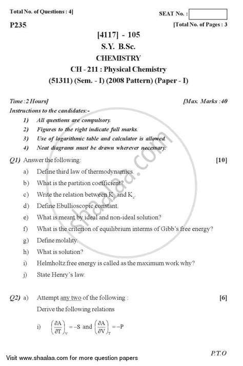 (iii) accuracy = l mark (only tick the correct value otherwise don't tick) Physical Chemistry 2012-2013 B.Sc Chemistry Semester 3 ...