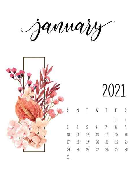 January 2021 Floral Calendar Free Print Calendar Free Printable