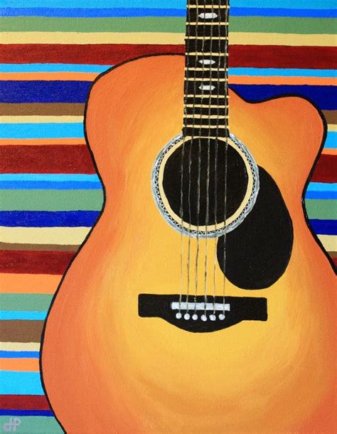 16 X 20 Original Acoustic Guitar Painting Colorful Sunburst Acoustic
