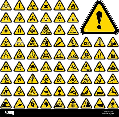 72 Triangular Warning Hazard Symbols Stock Vector Image Art Alamy