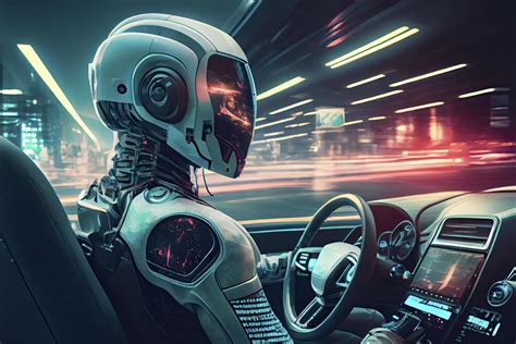 Humanoid Robot Driving Autonomous Car Future Technology Concept