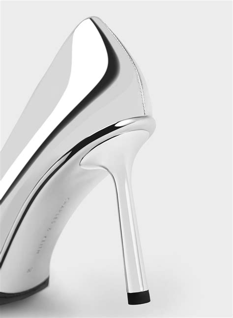 Silver Metallic Patent Pointed Toe Stiletto Heels Charles And Keith Sg