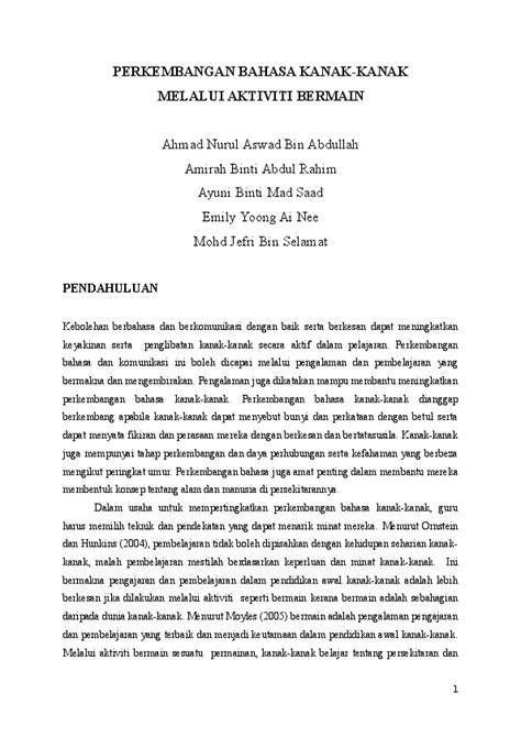 Mendefinisikan masalah pembelajaran sebagai kelewatan perkembangan dalam satu atau lebih daripada proses pertuturan, pembacaan, penulisan, pengiraan atau mata pelajaran sekolah yang lain. (DOC) PERKEMBANGAN BAHASA KANAK KANAK | jef ree - Academia.edu