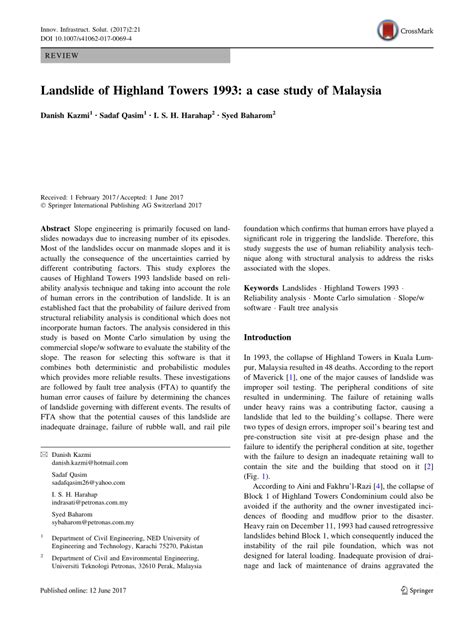 Highland tower collapse case study. (PDF) Landslide of Highland Towers 1993: a case study of ...