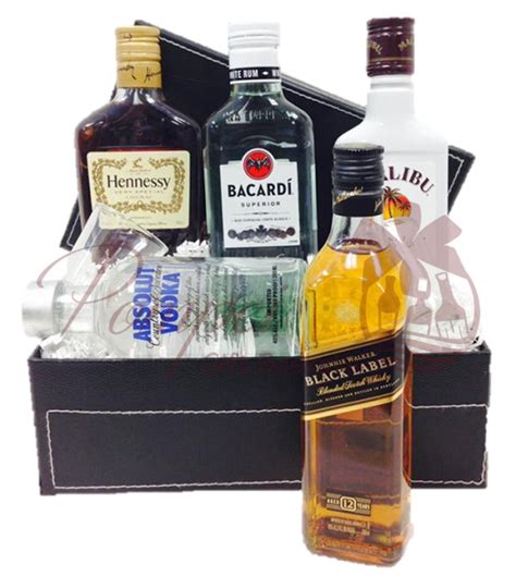 Attach mini bottles to wooden skewers by using clear packaging tape. Sample Box Liquor Gift Basket by Pompei Baskets