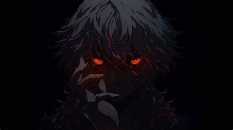 Red Eyes Face Looking At Viewer Anime Dark Background Dark Black