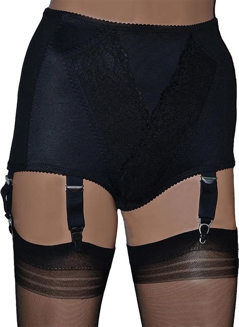 swanky pins firm control open gusset panty girdle suspender girdle with 6 garter straps in black