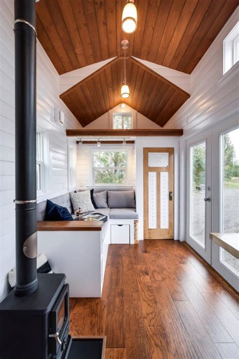 It's solutions like these that another really great layout and some really nice and clean white lines along the walls and ceiling. Beautiful 30' Mint Tiny Home on Wheels with Vaulted Ceilings!