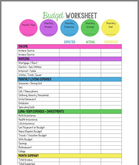 Income And Expenses Worksheets