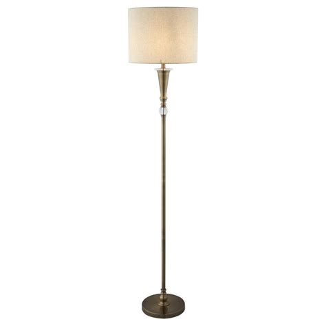 Oscar Single Light Floor Lamp Antique Brass Linen Shade Indoor