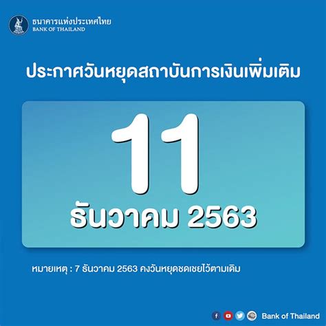 20 พฤศจิกายน 2563 และคงวันหยุด ชดเชยวันจันทร์ที่ 7 ธันวาคม 2563. วันหยุดธนาคาร 2563 ปฏิทิน วันหยุดสถาบันการเงิน ประจำปี 2563