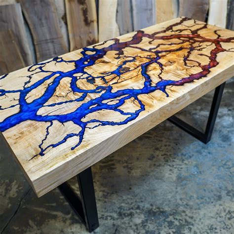 Fractal River Table Square Live Edge Coffee Table Epoxy River Fractal