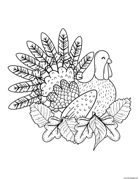 Thanksgiving Turkey In Leaves Coloring page Printable
