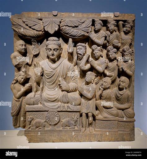 quatre scènes de la vie du bouddha premier sermon au parc des cerfs à sarnath dynastie