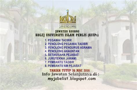 Jawatan kosong universiti malaysia perlis (unimap) terkini. Jawatan Kosong Kolej Universiti Islam Perlis (KUIPs) - 16 ...