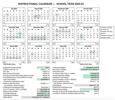New 2022 2023 Instructional Calendar Christian Sorensen Science Academy