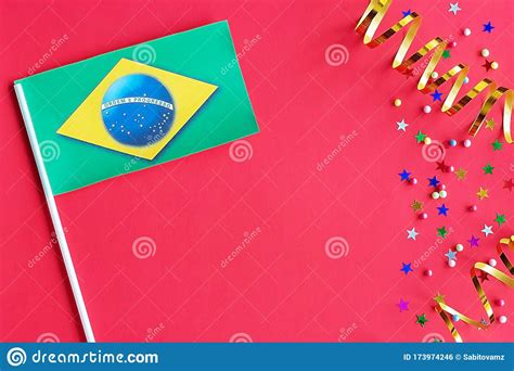Brazil Independence Day Brazil Flag On A Festive Red Background The