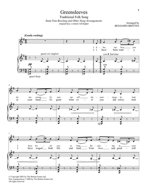 Greensleeves Sheet Music Benjamin Britten Piano And Vocal