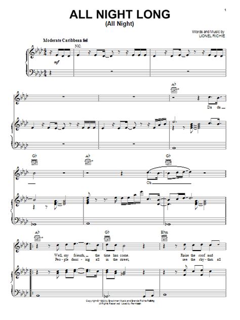 Lionel Richie All Night Long All Night Sheet Music Notes Download Printable Pdf Score 162064