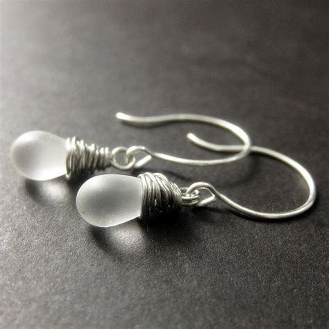 Sterling Silver Wire Wrapped Earrings Iridescent White Etsy