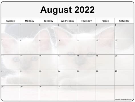 Collection Of August 2022 Photo Calendars With Image Filters